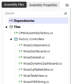 A sample organization structure of assembly files with a blue highlight over Dependencies.